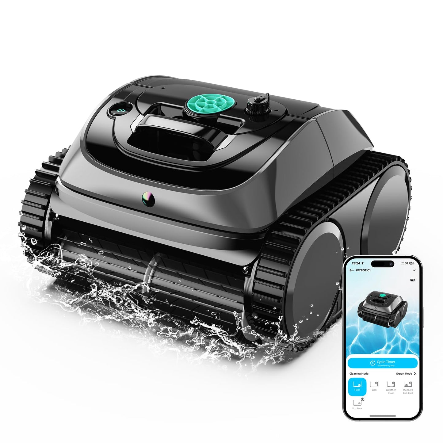 WYBOT C1 Cordless Robotic Pool Vacuum for Inground Pools, Above Ground Pool Cleaner 4-in-1 Wall & Waterline Cleaning Up to 1,614sq.ft, 150mins Smart Navigation, App Support