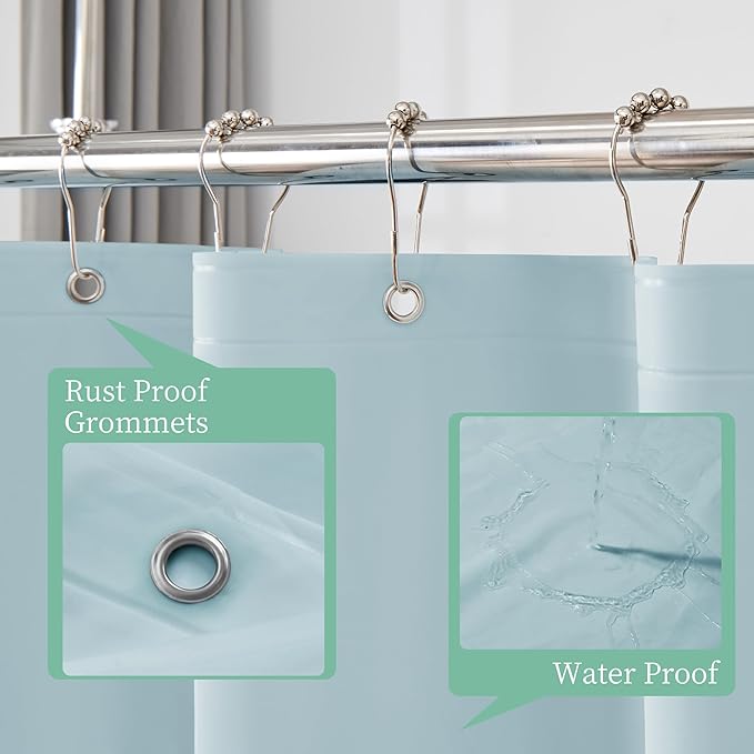 Mrs Awesome Light Blue Shower Curtain Liner with 3 Magnets, 72x72 Premium Flexible Sturdy Plastic Shower Curtain for Bathroom Lightweight & Waterproof, Light Blue