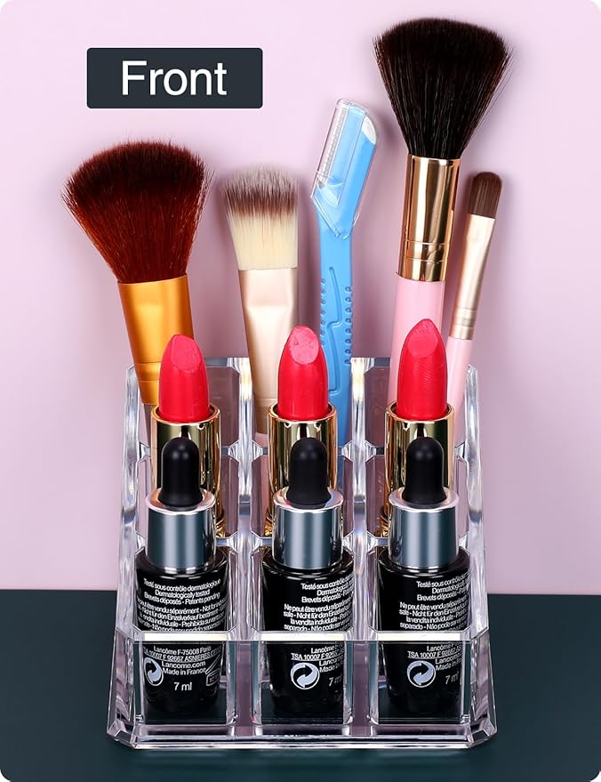 Lipstick Lip Gloss Organizer,Small Clear Acrylic Compact Essential Oil Rollerball Perfume Holder with 9 Slots