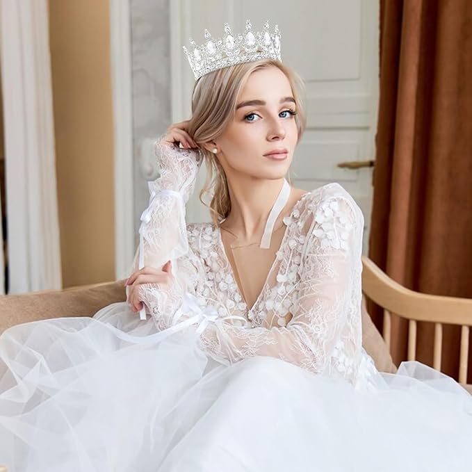 Silver Queen Crown for Women Crystal Tiara for Women Rhinestone Wedding Headband for Bride Hair Accessories for Costume Birthday Party Prom Gifts