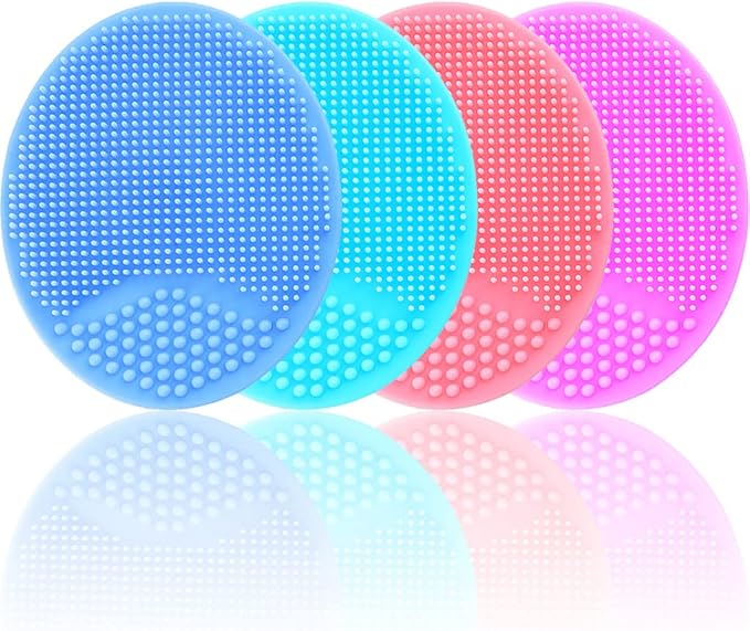 MR LION Baby Cradle Cap Brush, Baby Bath Brush, Silicone Massage Brush, Silicone Scrubbers Exfoliator Brush， Baby Brush for Cradle Cap and Dry Skin (Green & Blue & Pink & Purple)