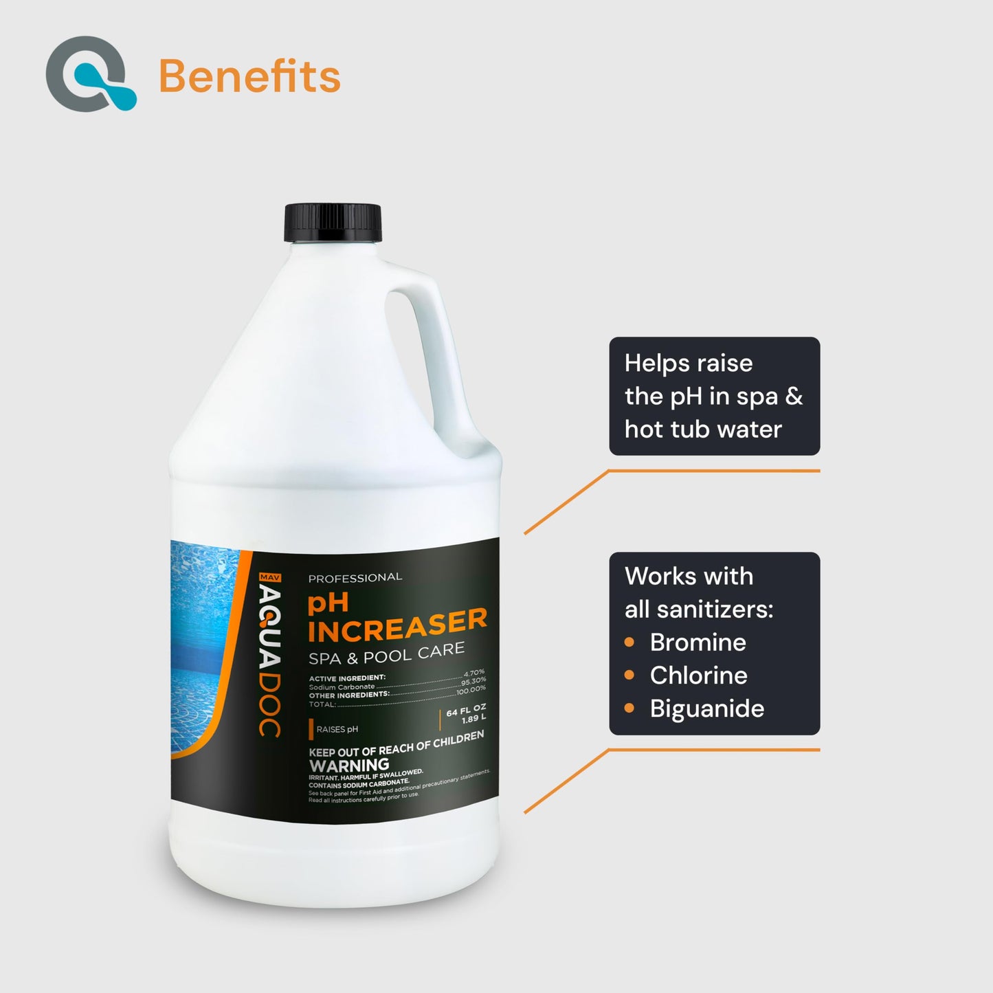 AquaDoc Spa pH Increaser for Hot Tub - 64oz - Spa pH Up for Water Balance - Hot Tub Chemicals Made in USA