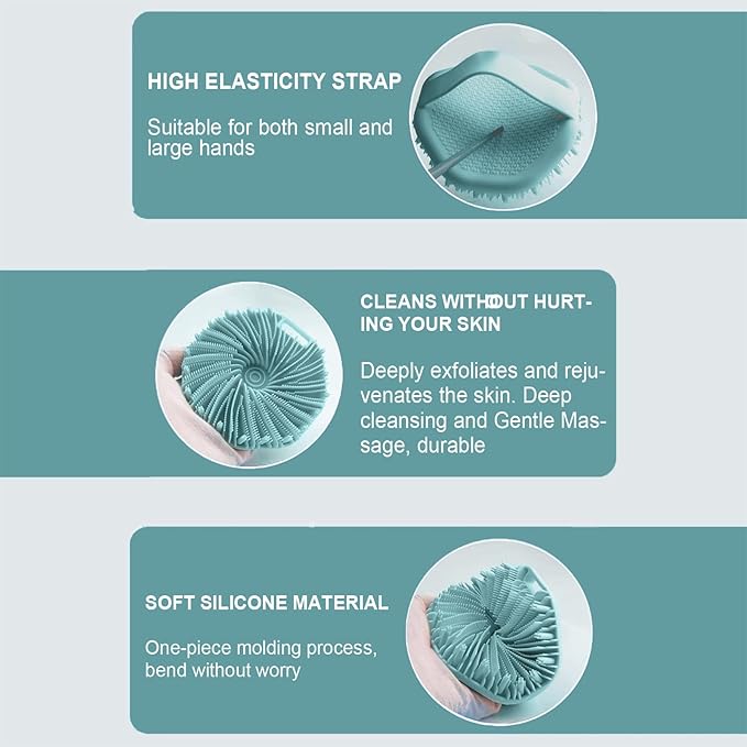 Silicone Body Scrubber Shower Brush Super-Exfoliating Body Brush & Non-Slip Strap, Loofah Alternative Bath Scrubber for Sensitive/All Skin Types, Gentle Massage & Effective Shower Exfoliation