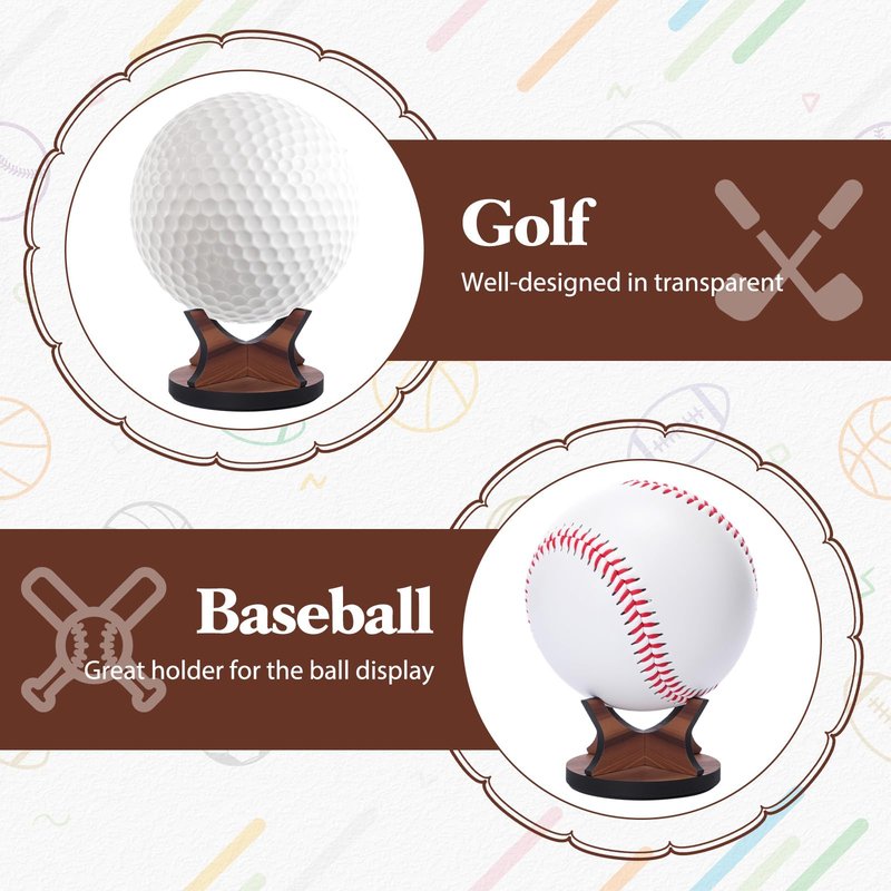 Sumind 6 Pcs Walnut Small Ball Stand Holder Sport Ball Display Rack Baseball Display Stand with Non-slip Rubber Pads for Baseball Golf Softball Tennis Spheres, Wood