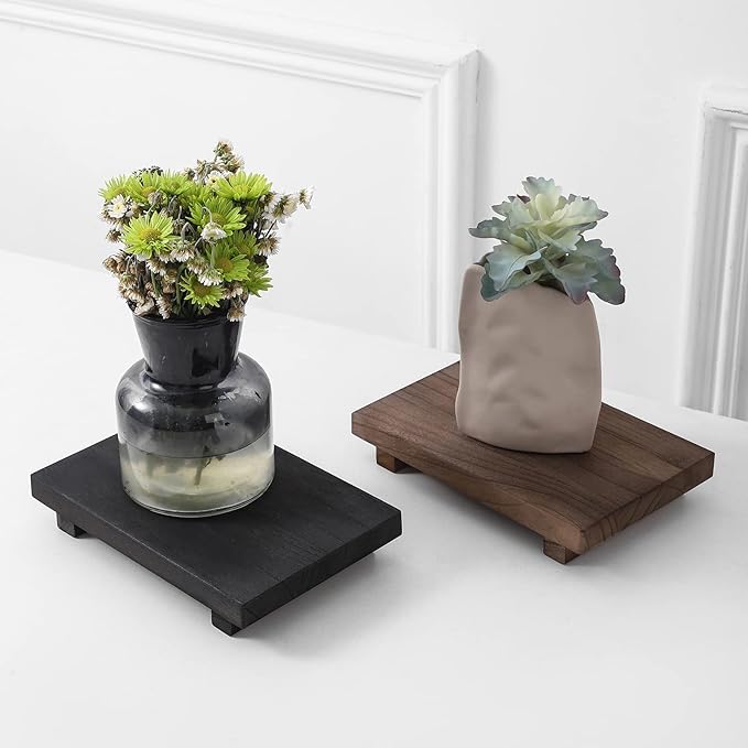 zoocatia Small Wood Tray Pedestal Stand Farmhouse Bathroom Decor Decorative Wooden Riser Kitchen Soap Dish Holder for Vanity, Counter, Sink, 9" x 5.9" - Walnut