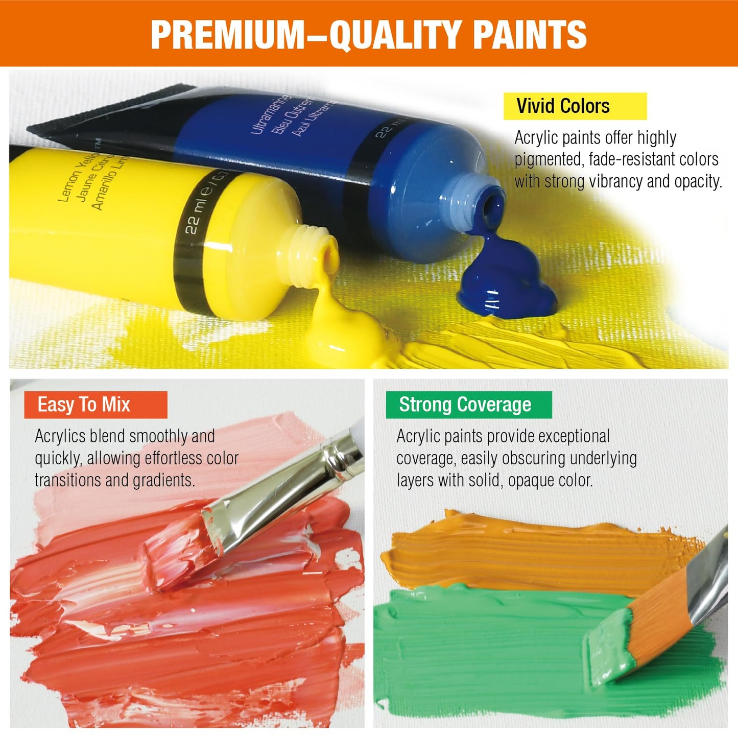 Artbreezing Acrylic Paint Set,48 Colors 0.74 oz/22ml Tubes,Highly Pigment Art Paints for Canvas,Wood,Fabric,Paper, Giftable Choice for Artists,Beginner to Pro (48 Colors)