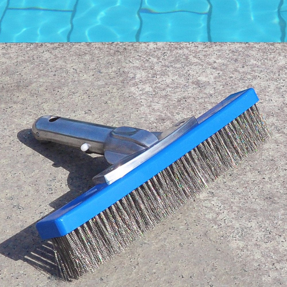 Aquatix Pro Heavy Duty Pool Brush, Durable 10" Swimming Pool Cleaner Brush Best for Tackling Stubborn Stains, Aluminium Handle & Stainless Steel Bristles, Suitable for Concrete & Gunite Pools.