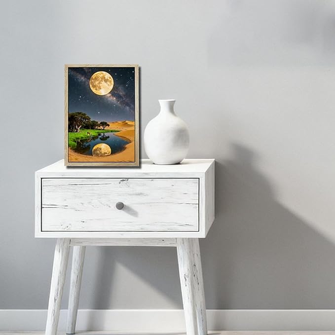 URVIP LED Glowing Photo Frame, 3D Starry-Sky Blue Moon Wall Art, 9x12 Inches Dimmable Light Up Light Painting for Bedroom, Unique Aesthetic Decor, Great Birthday Gift for Women Men