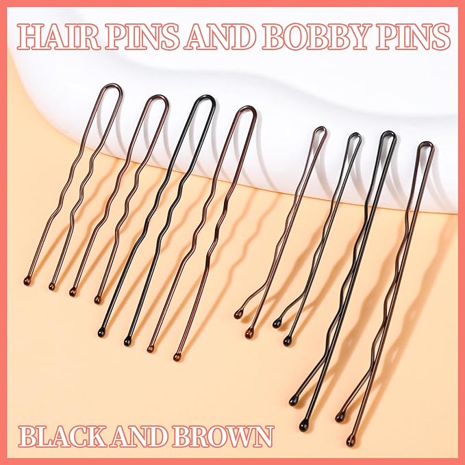 Teenitor 300pcs Bobby Pins Hair Pins, 100 Hair Pins 100 Bobby Pins Brown Hair Black for Women 100 Hair Bands 2inch 2.36inch 2.75inch Brown Black