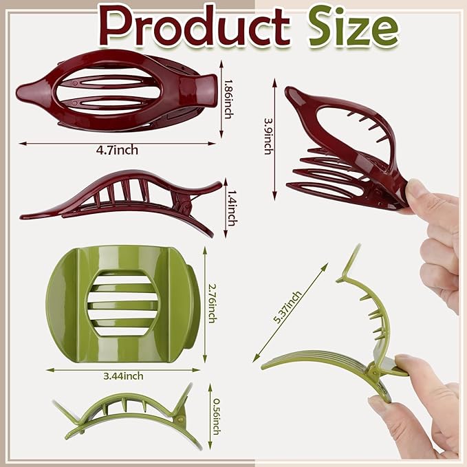 8 Pcs Christmas Flat Hair Clips for Women, 2 Styles French Flat Claw Clips Large Strong Hold Lay Down Claw Clips for Thick Thin Hair(Red Green)