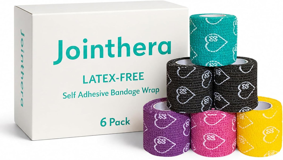 Premium Latex Free Self Adhesive Bandage Wrap - 2 Inch x 5 Yards, 6 Pack | Elastic Cohesive Bandages, Vet Wound Tape for Pet, Athletic Adherent Grip for Sports, Medical and Tattoo Supplies