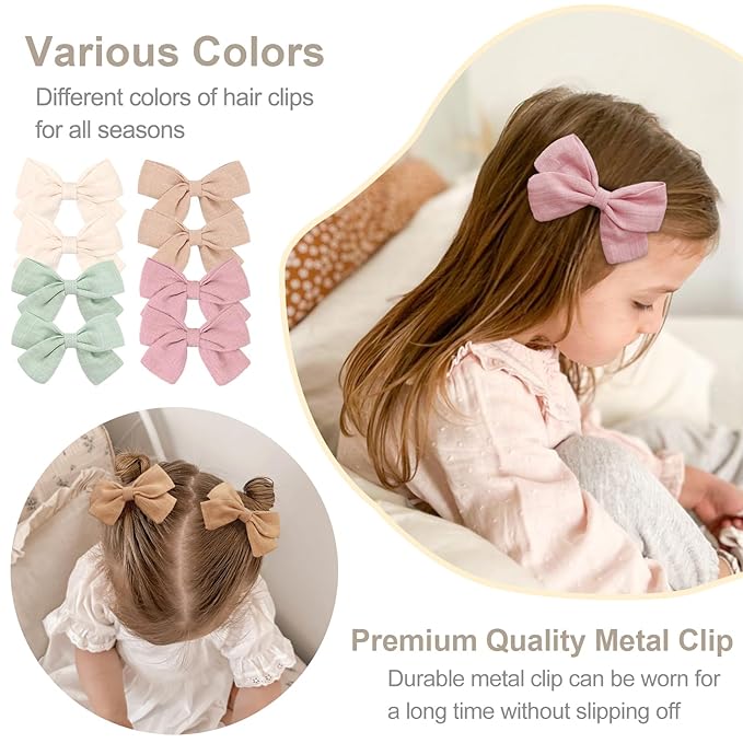 CÉLLOT Girls Hair Bows Linen Fabric 3.5" Bows Alligator Clips Hair Accessories for Little Girls Toddlers Kids and Teens,20 Pieces