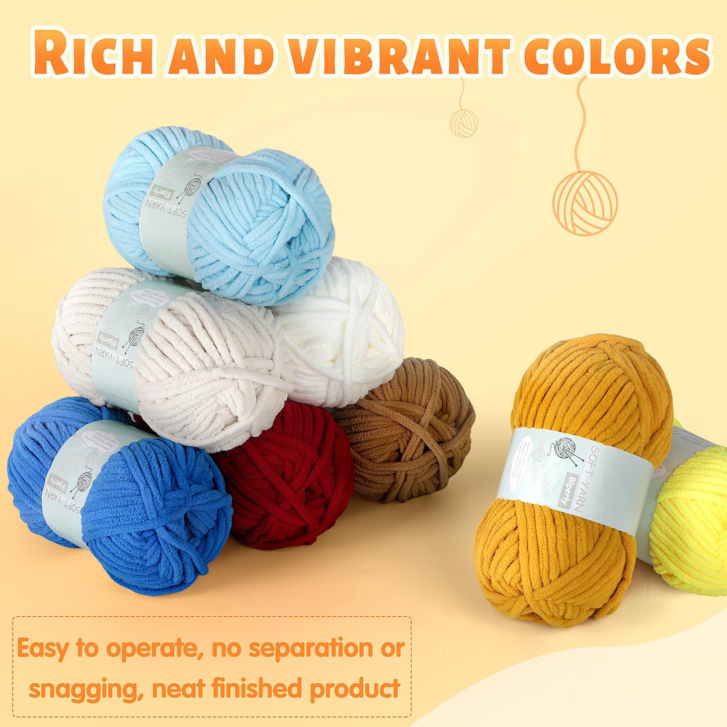Chunky Chenille Yarn Velvet Soft Super Bulky Size 6 for Crocheting Knitting, Baby Blanket Yarn, 100g 71 Yds per Skein, Easy to Use for Scarves, Amigurumi, Crafts (4, Tangerine)