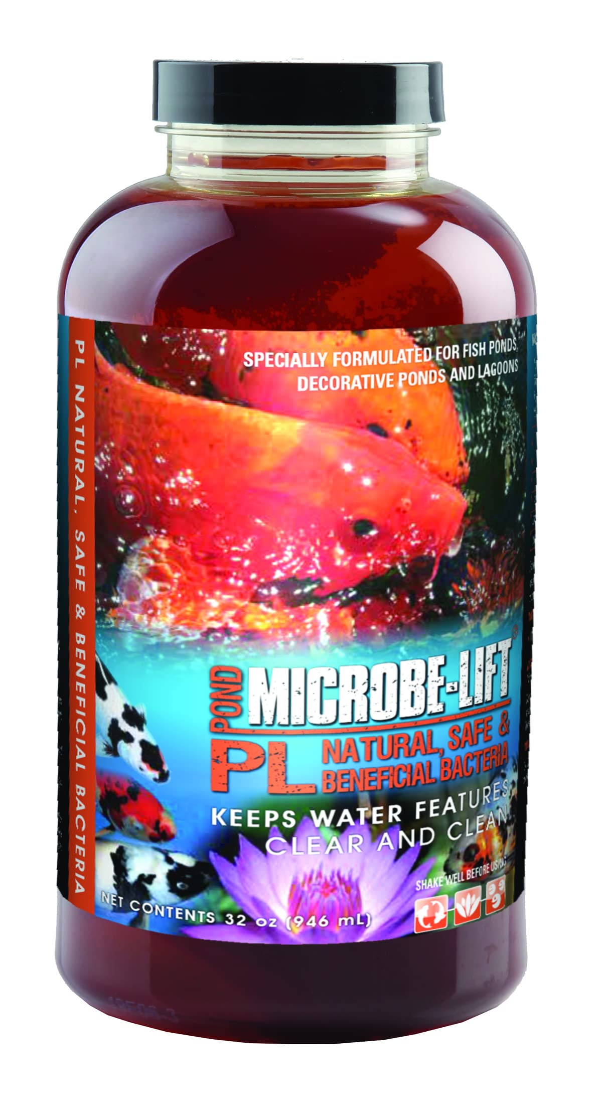 MICROBE-LIFT PL Pond Bacteria and Outdoor Water Garden Cleaner, Safe for Live Koi Fish, Plant Life, and Decor, 32 Ounces