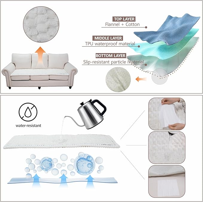Waterproof Couch Cover for Dogs Washable,Non Slip Fuzzy Durable Couch Covers for 3 Cushion Sofa Pet Friendly Sofa Cover Dog Thick Soft Slipcovers Protector Couches Mat Bed (Beige, 27.6" x 70.9")