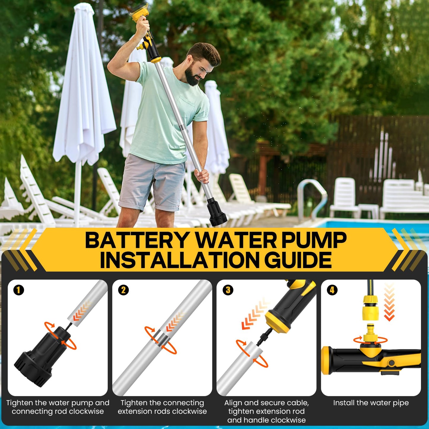 Cordless Stick Water Transfer Pump for Dewalt 20V Max Battery, 740GPH Sump Pump Submersible Utility Pump, Portable Electric Water Pump for Garden Basement Pool Pond RV Boat Draining (No Battery)