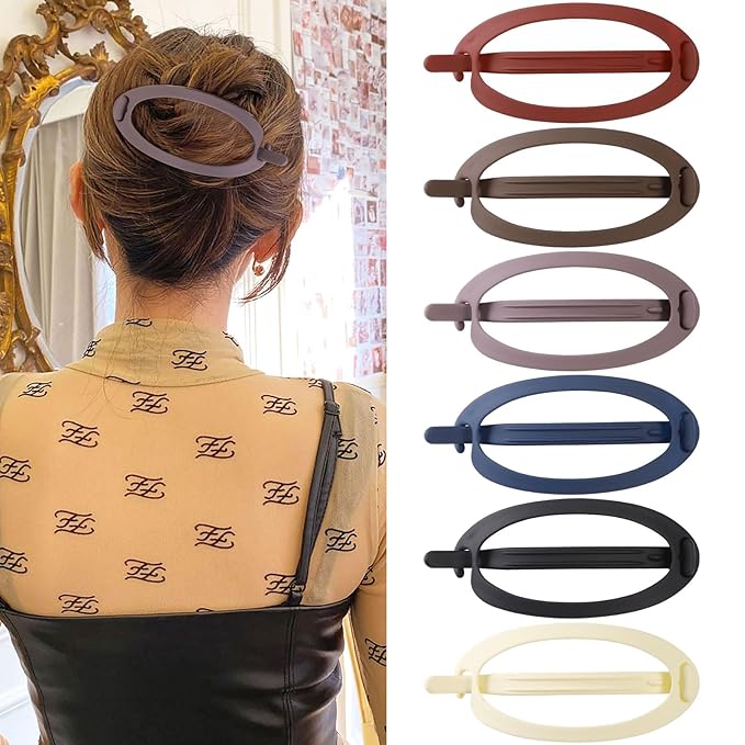 French Concord Hair Clips Claw - 6Pcs Side Slid Flat Hair Clips for Volume Strong Hold No Slip Grip Hair Claw Clips for Women Girls Thick Thin Hair (Matte Oval(Large, 4.7 inches))