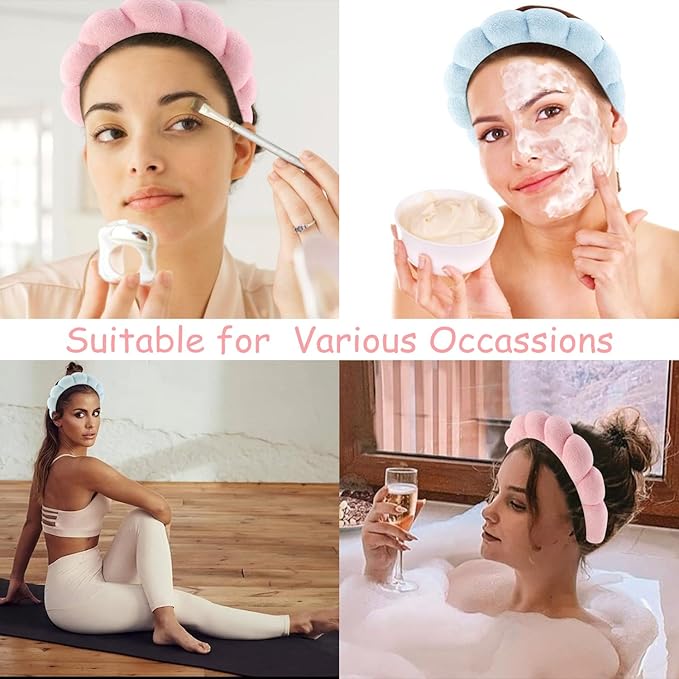 Chanaco Spa Headband and Wrist Bands for Women, Skincare HairBands Wrist Towels, Face Wash Hair Wraps Non Slip, Thick Facial Accessories for Makeup, Bath Shower Teen Girl Gifts Trendy Stuff