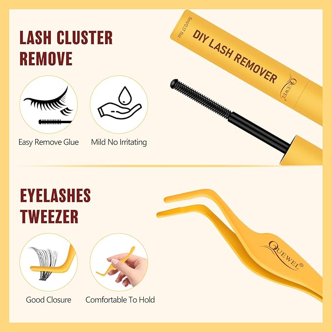 QUEWEL Lash Clusters Kit, 320 Pcs 30D Lash Cluster Eyelash Extensions 9-16mm Lash Clusters Wispy Kit with Eyelash Clusters Bond and Seal Glue Remover Tweezers (30D Kit)