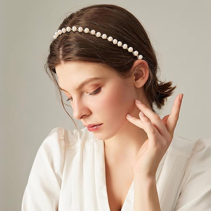 Fashion Headbands Set, 6pcs Pearl Floral Padded Wide Vintage Headbands for Women and Girls (Blue)