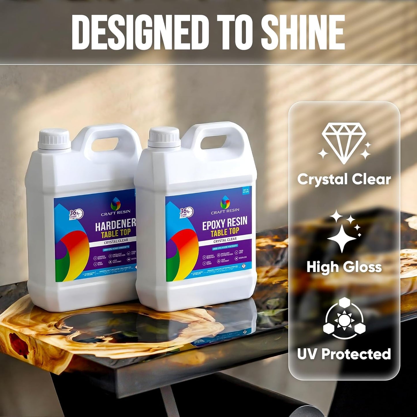 CRAFT RESIN Table Top Epoxy Resin Kit 1 Gallon – Ultra Clear, High-Gloss, UV & Scratch Resistant Finish, Bubble-Free, Self-Leveling & Food Safe. Best For Countertops, Bar Tops, Tumblers & Wood Coating