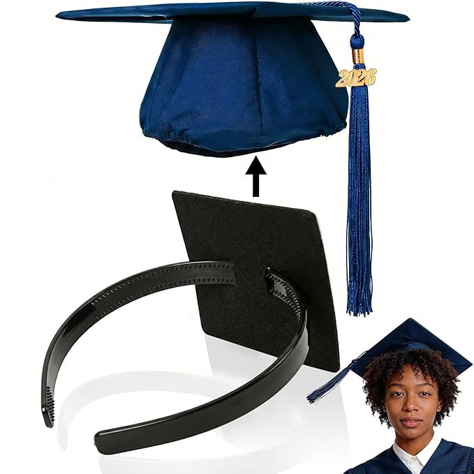 OCQOTAT 1 Pack Graduation Cap Headband,Black Anti-Fall Firm Hairband with Adhesive Insert,Secures Graduation Cap&Hairstyle, Essential Hat Accessories for Graduates,Students,Girls,Not including Caps