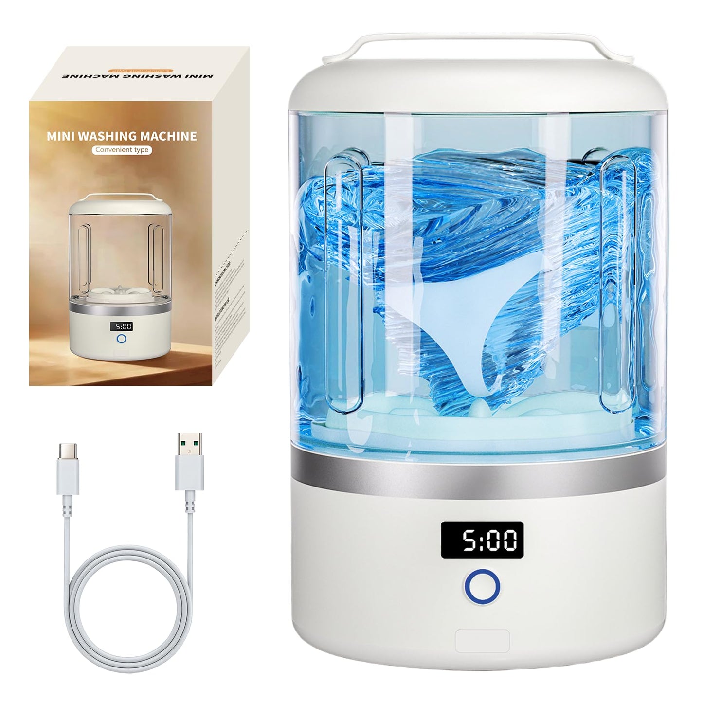 Portable Washing Machine, Mini Washer for Socks & Underwear, 1.5L Compact Electric Ultrasonic Washer for Travel, Dorm, Apartment, 5/15-Min Quick Wash with LED Display