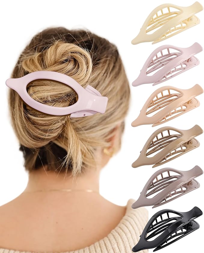 French Flat Hair Clips for Women - 6Pcs Flat Hair Claws for Thin Thick Hair Strong Hold No Slip Grip Hair Claw Clips for Women Girls (Polished(Neutral colors #1))