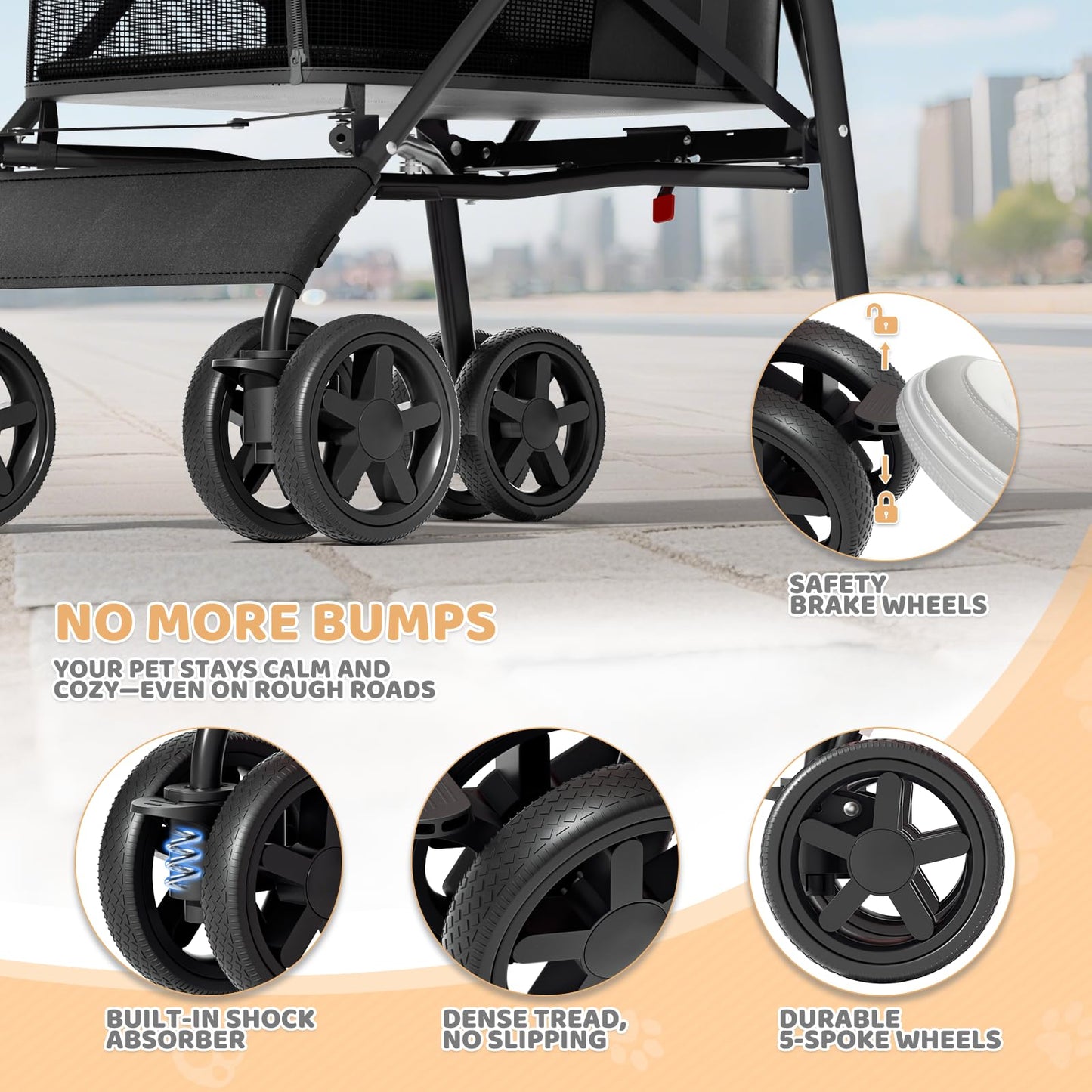 Magshion Compact Pet Stroller for Small-Medium Dogs/Cats up to 22lbs, 4-Wheel Lightweight Umbrella Shaped Portable Puppy Travel Jogger with Breathable Mesh, Cup Holder & Rear Storage, Black