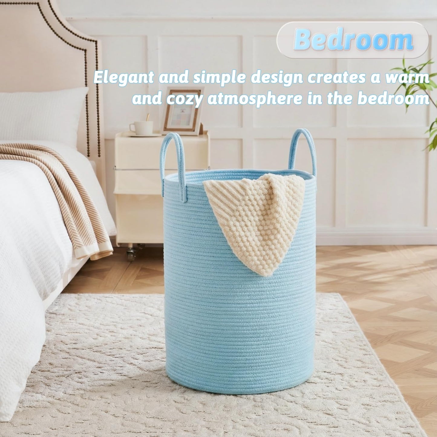 Laundry Basket,Woven Cotton Rope Laundry Hamper,80L for Decor Storage of Dirty Clothes,Toys and Blankets in Bathroom,Baby Room and Living Room