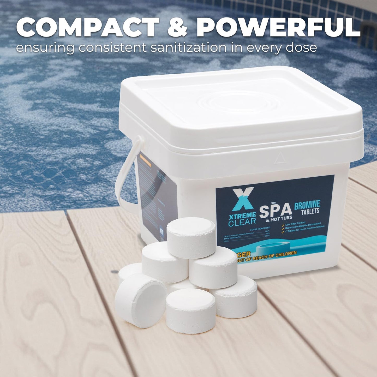 Xtremeclear Bromine Tablets for Spa & Hot Tub – 5 lbs Bottle, 1-Inch Tablets, NSF/ANSI 60 Certified, Long-Lasting Sanitizer for Clean Water