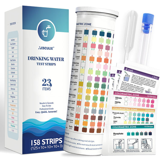 All-New 23 in 1 Drinking Water Testing Kit 158 Strips,Well Water Testing Kit & Water Test Strip for House Water for Hardness，Chlorine,Copper,Iron,Lead,pH and More