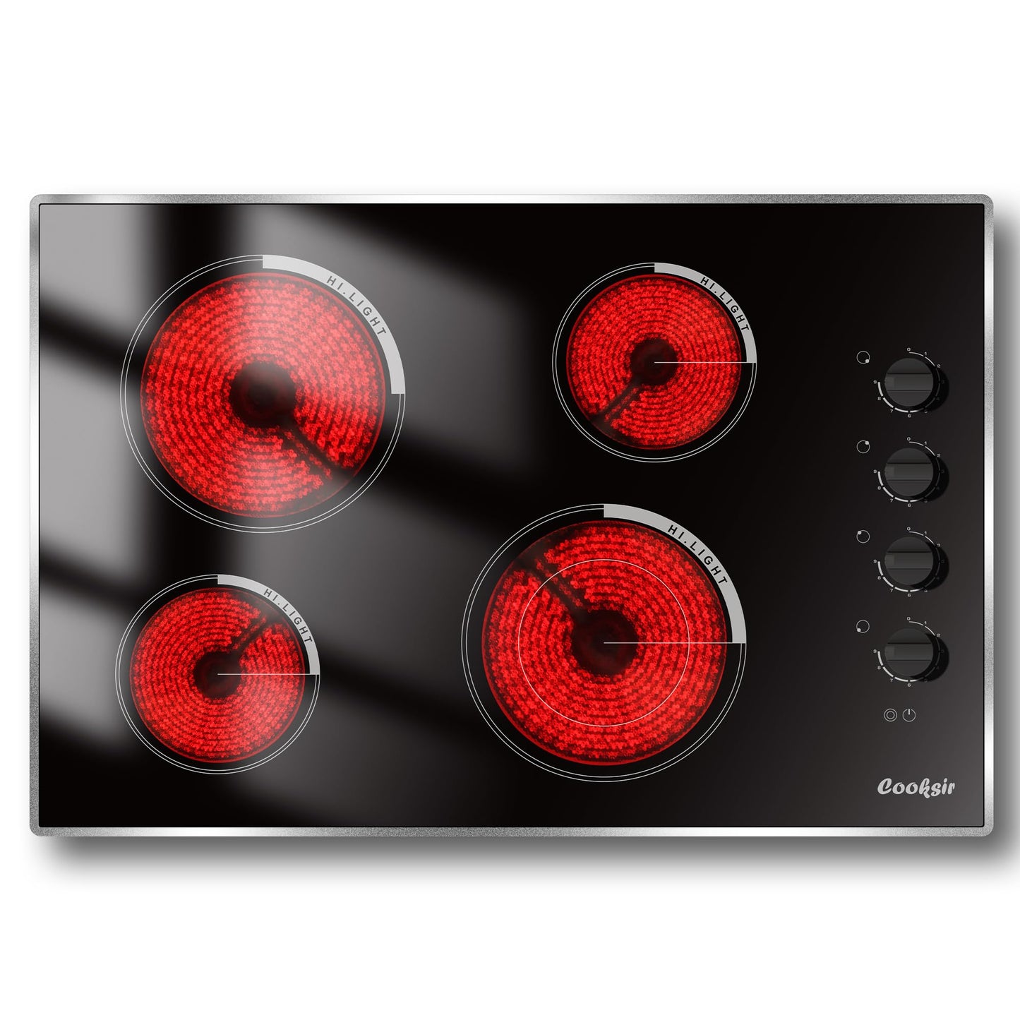 Cooksir Electric Cooktop 30 Inch - 4 Burner Built-in(29.13"x19.3") Electrical Stovetop 7400W, 30 In Radiant Electric Stove with Glass Protection Metal Frame, Auto Shut Off, 220-240V Hard Wired