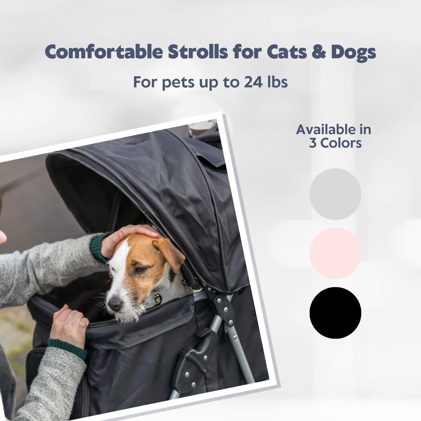 TRIXIE Foldable Pet Stroller for Cats and Dogs, Pet Carrier Strolling Cart with Weather Cover, Storage Basket, Cup Holder, Black