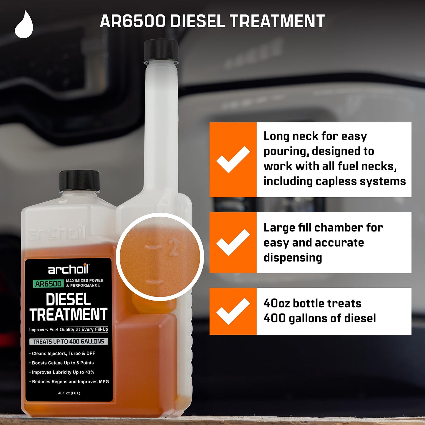 Archoil AR6500 Diesel Treatment (40 oz) Treats 400 Gallons, Diesel Fuel Additive - Lubricity Improver, Injector Cleaner, DPF & Turbo Deposit Control, Cetane Booster