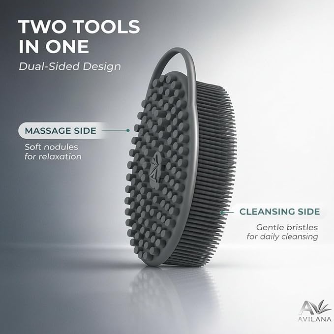 Avilana Premium Silicone Body Scrubber - Trusted Since 2017 - SGS Certified Food Grade Dual Sided Bath Brush, Quick-Dry Exfoliating Loofah Alternative, Massage Brush Sensitive Skin Women Men