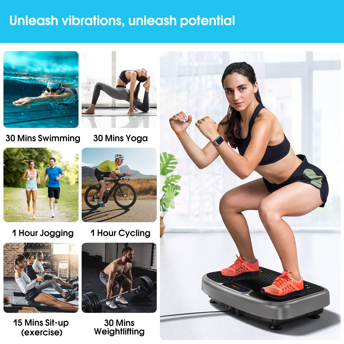 SoftGym Vibration Plate Exercise Machine for Lymphatic Drainage Weight Loss,120 Speed Levels Vibrating Platform with Resistance Bands,Full-Body Workout Equipment for Muscle Toning
