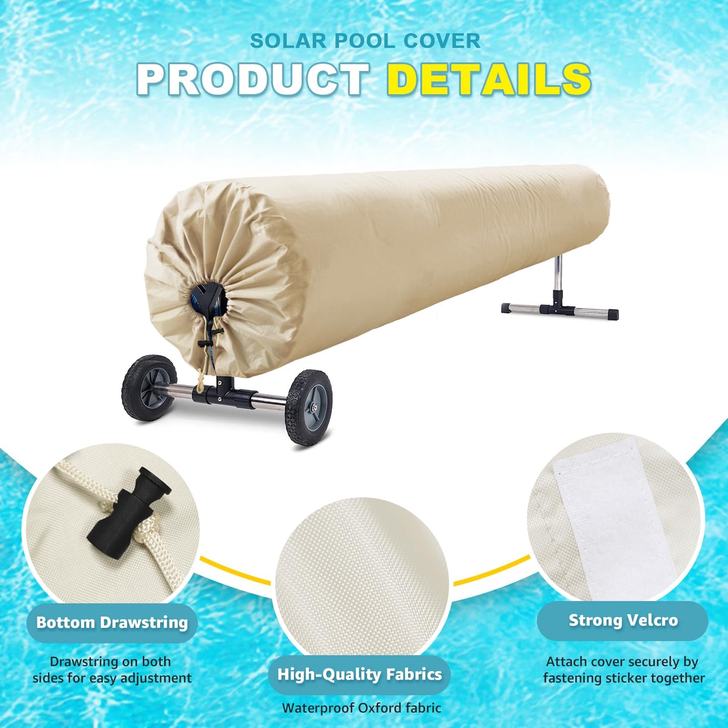 Solar Blanket Cover Pool Reel Cover Swimming Pool Solar Reel Protective Cover 18ft Pool Reel Cover Solar Blanket Cover Swimming Pool Blanket Protector for Above Ground and Inground Pools