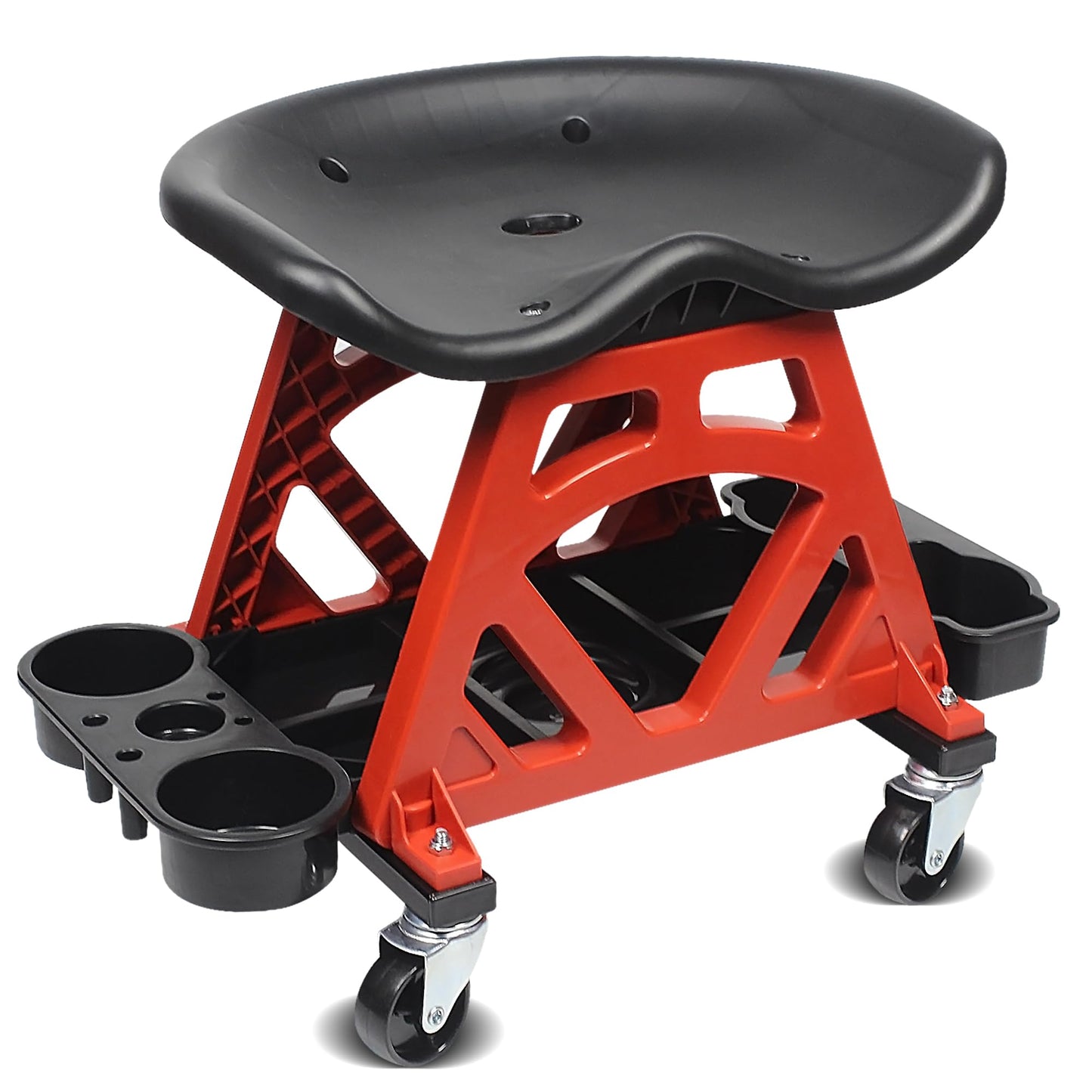 MaxWorks 50957 Ergonomic Seat Mechanic Stool Chair 22.9" L x 13.9" W x 17" H, with 4pcs 2.5" Swivel Casters, with Tool Tray for Workshop, Garage, Auto Repair - 300 Lbs Capacity