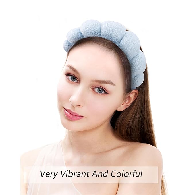 SPA Headbands for Washing Face Makeup Headbands with Bow Hair Band Women Facial Head Band Wrist Towel Wraps For Shower Face Mask Blue, 5 Pack