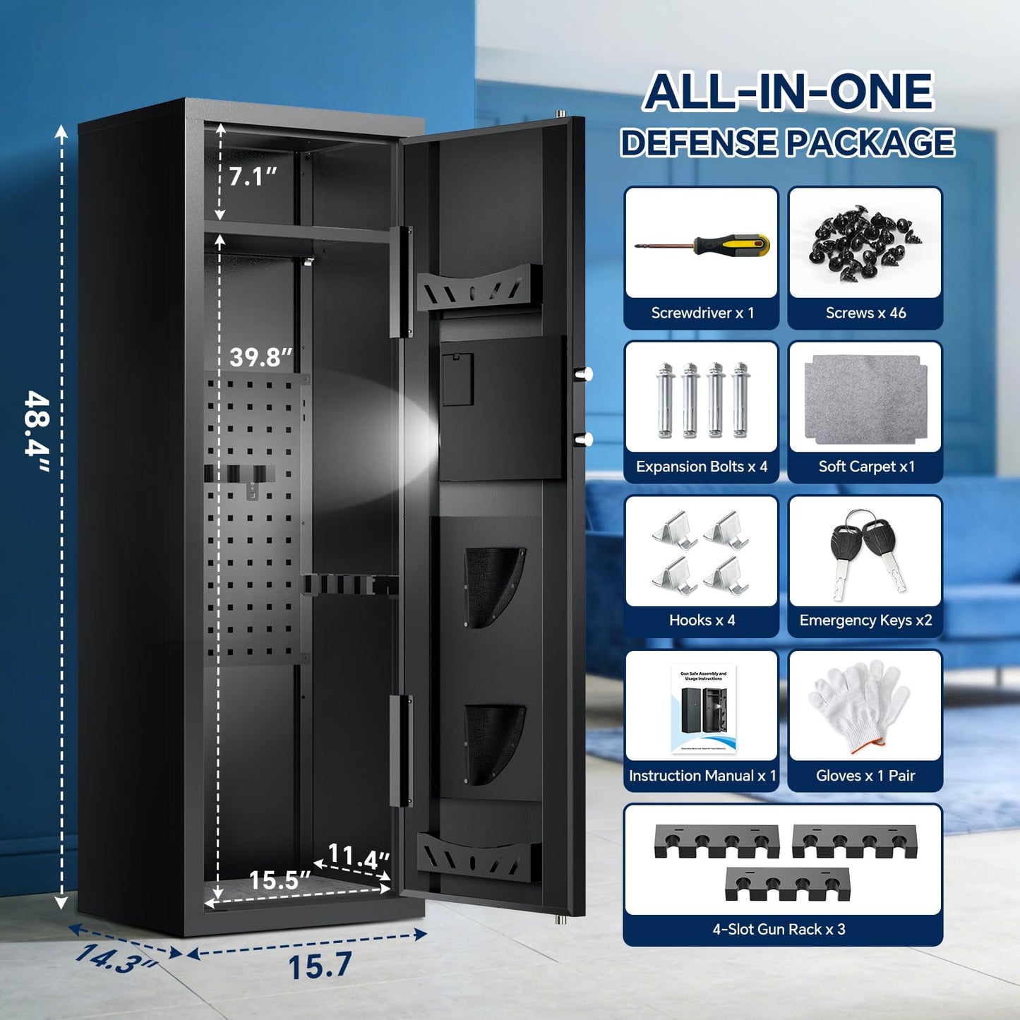 MSYCOST 8-10 Gun Rifle Safe for Home Security, Gun Safe for Rifles and Pistols - Quick Access Digital Keypad | Easy Assembly Gun Safe with Adjustable Shelves (Fits Shotguns & Ammo)
