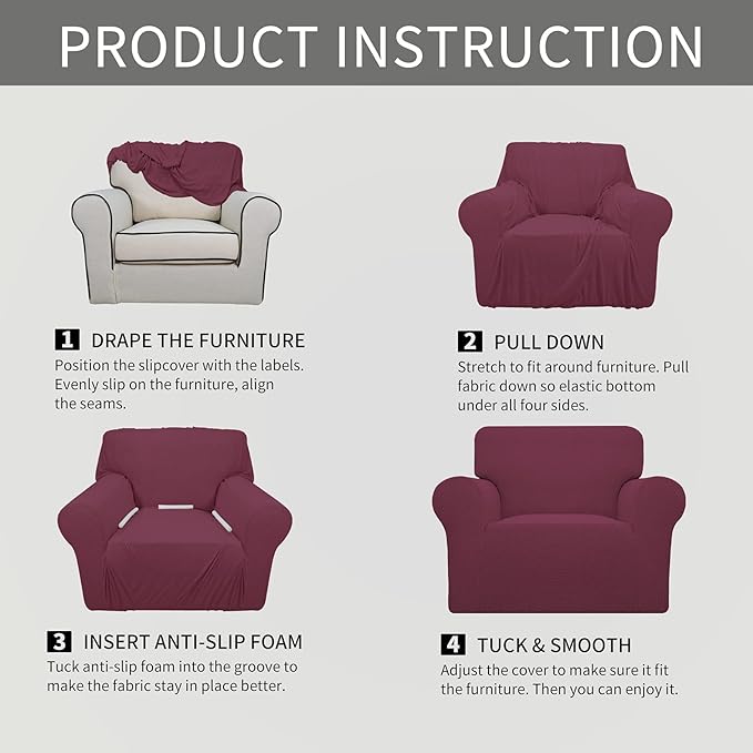 Easy-Going Stretch Oversized Chair Sofa Slipcover 1-Piece Couch Sofa Cover Furniture Protector Soft with Elastic Bottom for Kids Spandex Jacquard Fabric Small Checks ASH Rose