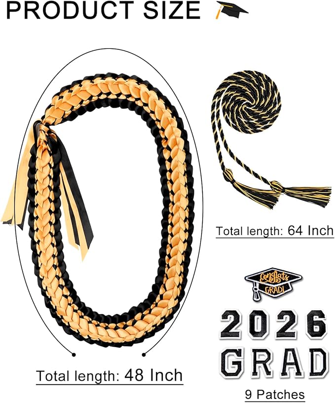 ALKB 2026 Graduation Lei Set - Two-Tone Braided Ribbon with Honor Cord, Unisex Graduation Gift for Graduates, Polyester