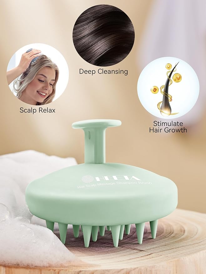 HEETA Scalp Massager Hair Growth, Scalp Scrubber with Soft Bristles, Integrated Silicone Design, Exfoliator for Dandruff Removal & Relaxation, Shampoo Brush Fit Wet/Dry Hair Use, Dark Green
