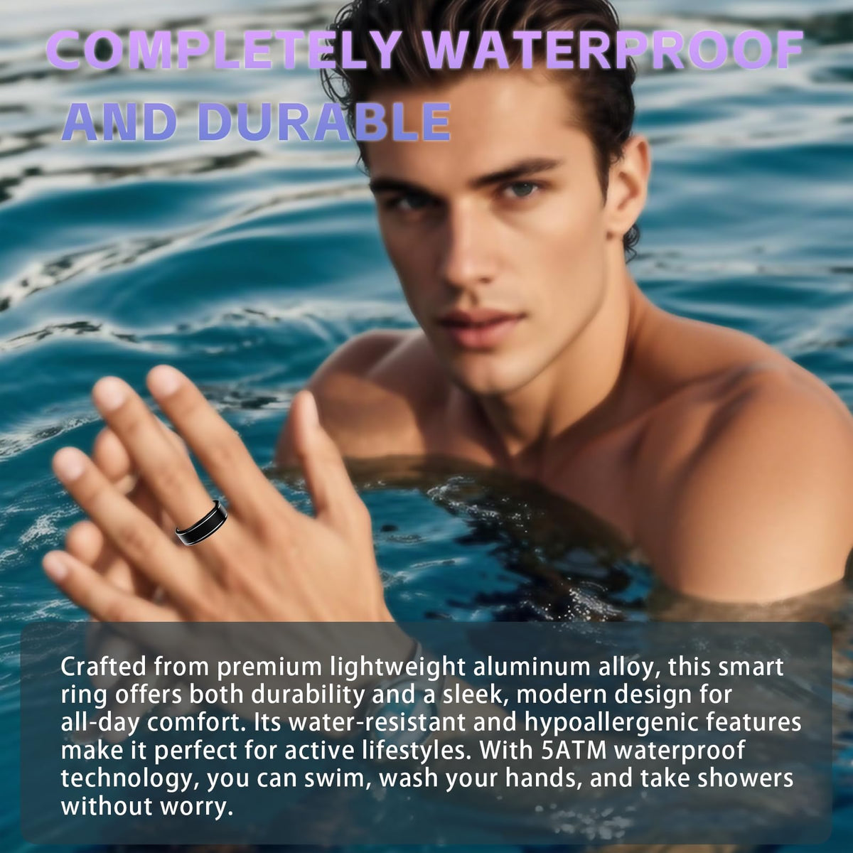 Anarow Smart Ring for Men Women – Fitness Tracker Ring with Heart Rate, SpO2, Blood Pressure, Sleep Monitoring, Step & Calorie Counter, No Subscription Fee, iOS & Android Compatible (Black, 9)