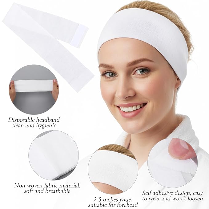 30 PCS Disposable Hairband for Women Disposable Headbands for Spa Non-woven Fabric Spa Headband Skincare Hair Bands for Makeup Travel Securing Hair During Facial with Adjustable Tape