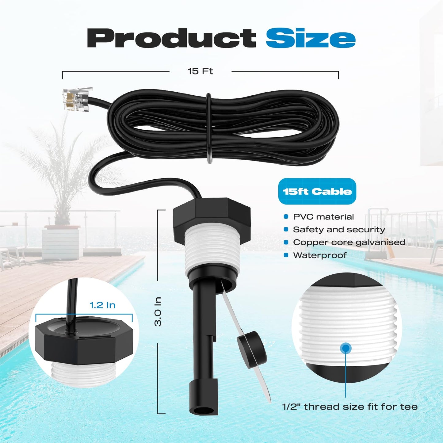 Malictele Flow Switch, GLX-FLO-RP for Hayward Goldline Aquarite Salt System Metal Pool Flow Sensor Suitable Hayward Salt Cell and Chlorine Generator with 15ft Cable