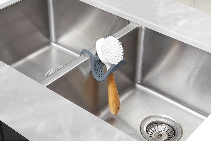 Umbra Sling Kitchen Sink Caddy Sponge Holder, Hangs Over Faucet or Divider, Single, Slate Blue