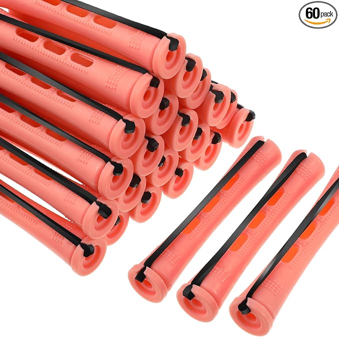 WILLBOND 60 Pcs Short Perm Rods Natural Hair Perm Rods with Elastic Rubber Band Non Slip Plastic Perming Cold Wave Kit for Women Hairdressing Styling Tool(0.5 Inch,Orange)