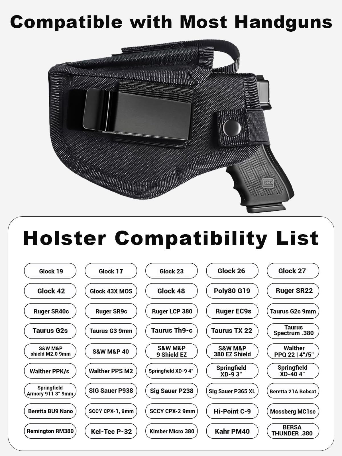 Glock 19 Gun Holster for Men & Women, IWB/OWB Concealed Carry Holsters, 9mm Pistlo Holster fits Glock 19/17/43X/23/26/27, 1911, 380 45ACP, S&W M&P Shield, Sig